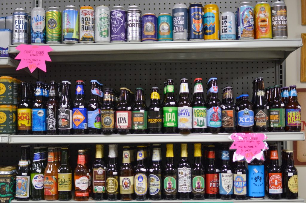 A collection of New England craft beers at Hickey's Wine & Spirits.